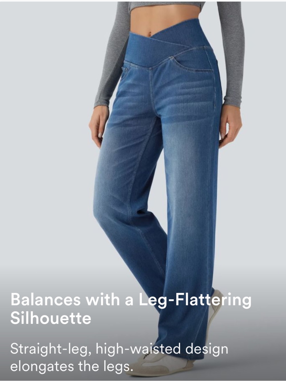 High-Waist V-Crossover Wide Leg Jeans - Dark Blue - Picture 2 of 16